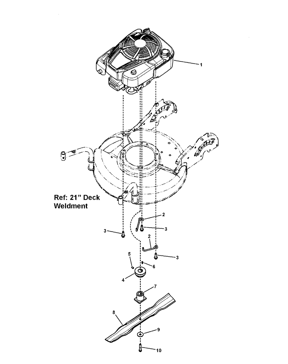 Engine And Blade Group Diagram and Parts List for 7800670-BBRS219BS 2010 Briggs and Stratton Lawn Mower